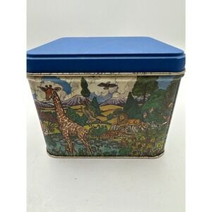 Potpourri Press Vintage Animal Scene Tin Box Blue Lid Kitchen Storage Container